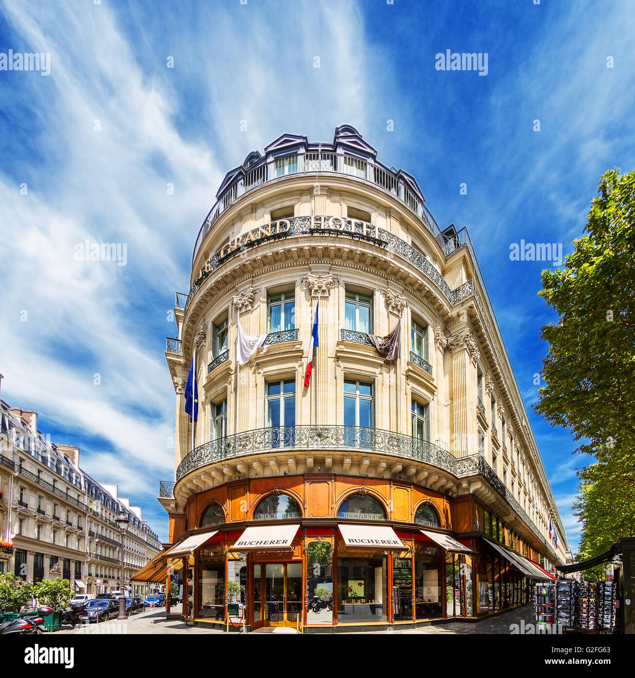 Le Grand Hotel in Paris. French architecture. Tourism monument. Stock Photo