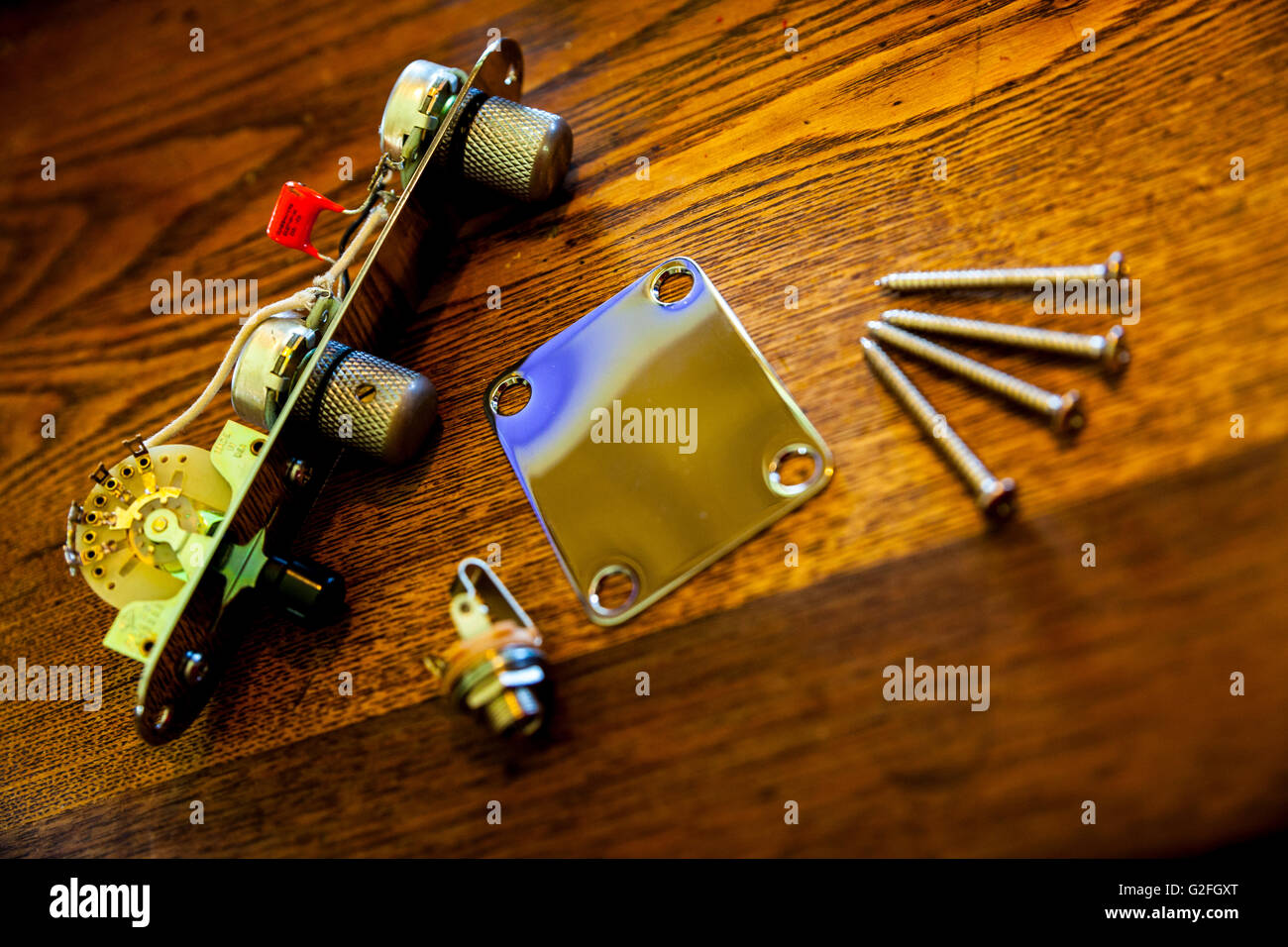 Guitar Parts , Headstock, knobs, switches, neck plate, screws, jack for