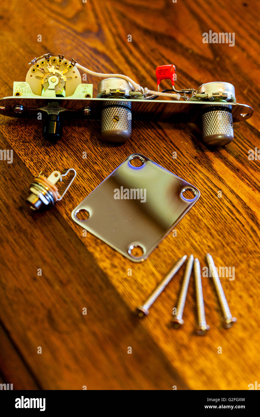 Guitar Parts , Headstock, knobs, switches, neck plate, screws, jack for