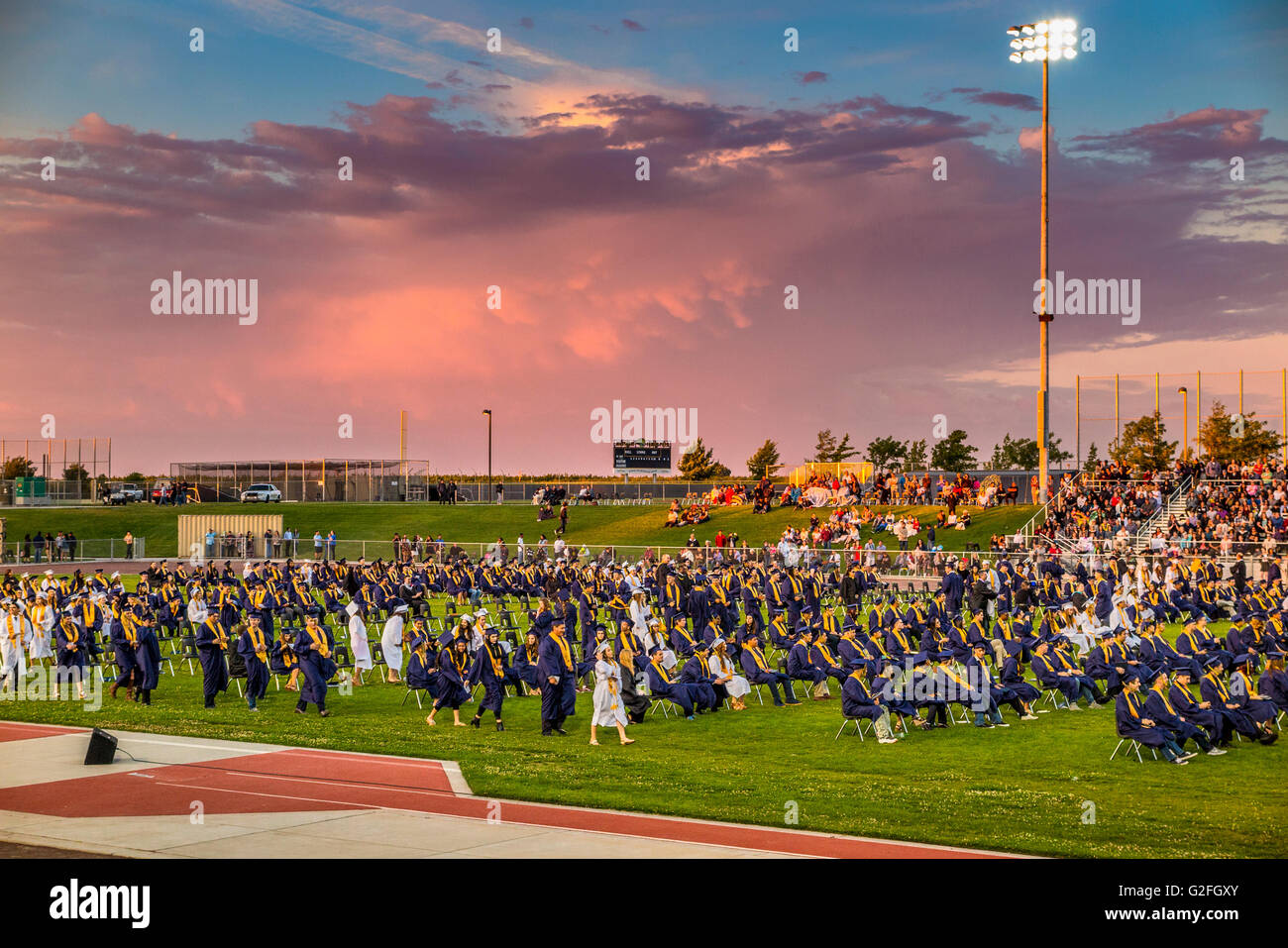 High School Graduation ceremonies at Joseph A. Gregori High School in Salida California Stock Photo