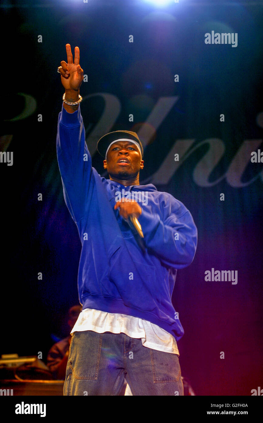 50 cent , Fifty cent performing on the main stage at the Reading Festival 2004, England, United Kingdom. Stock Photo
