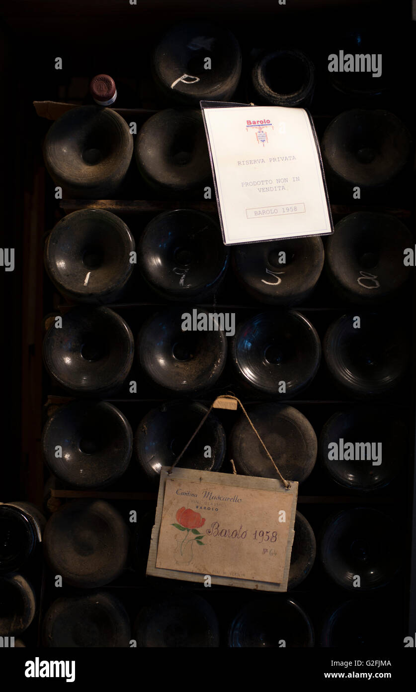 Old Wine Bottles Aging in Cellar Stock Photo