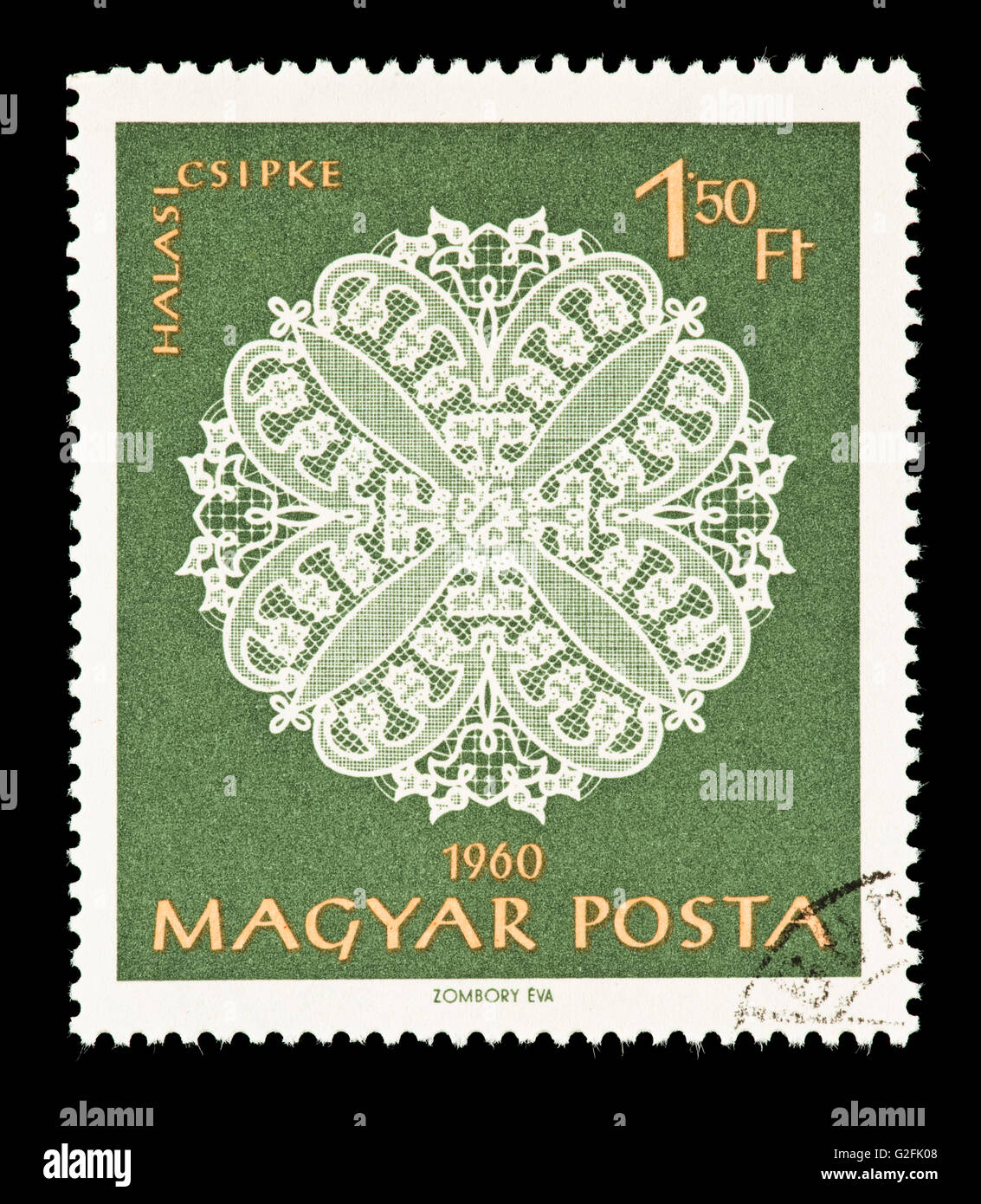 Postage stamp from Hungary depicting Halas needle lace Stock Photo