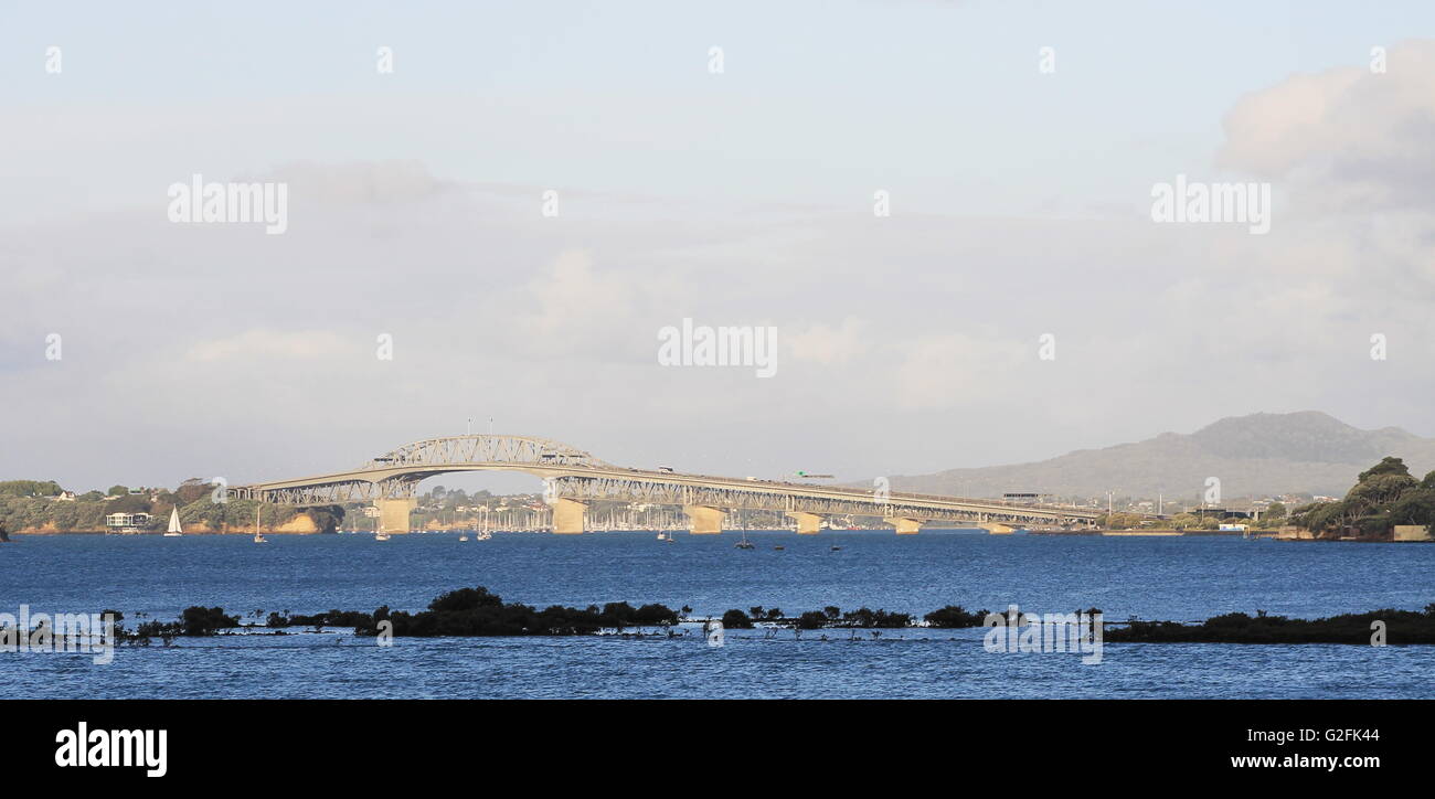 The Auckland Harbour Bridge as viewed from Pt Chevalier Stock Photo