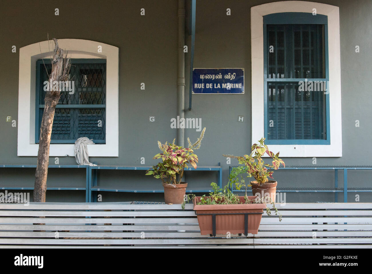 Rue de La Marine Architecture, White Town, Puducherry (Pondicherry) Stock Photo