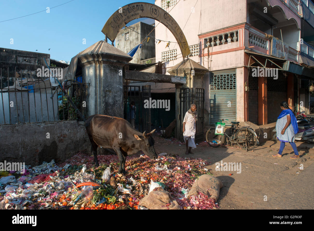 Market Entrance, White Town, Puducherry (Pondicherry) Stock Photo