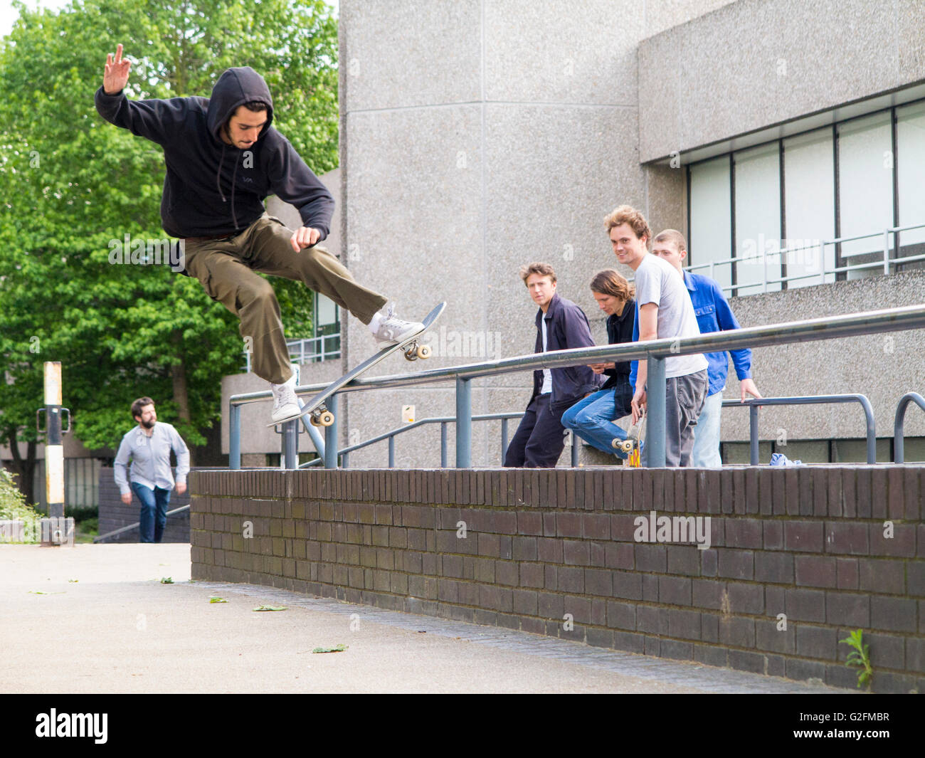 Skateboarding board slide Stock Photo Alamy