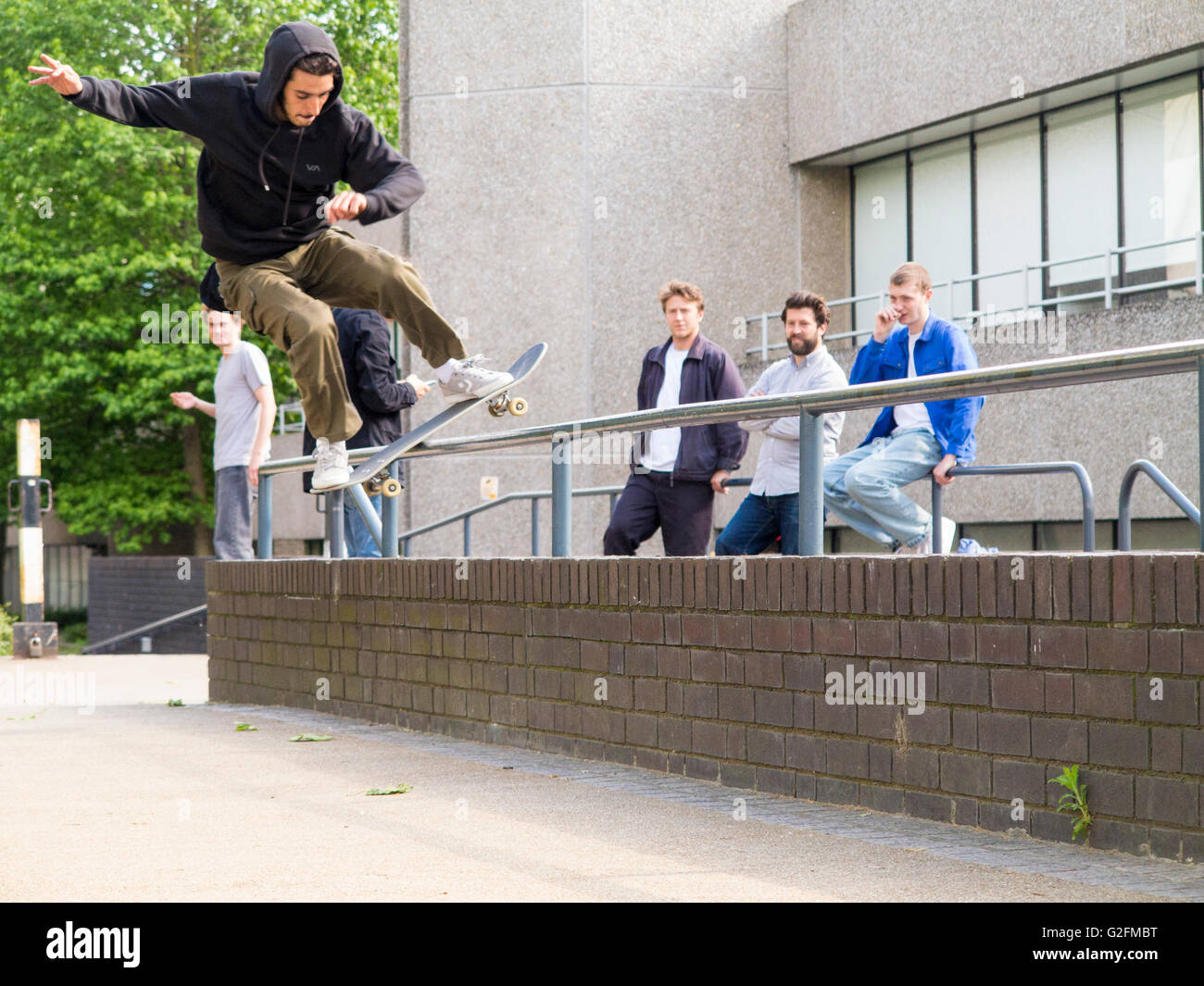 Skateboarding board slide Stock Photo Alamy