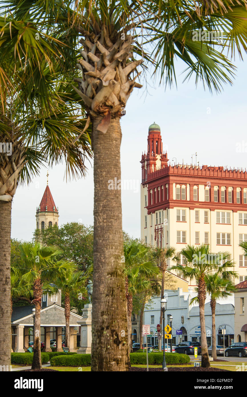 Downtown St. Augustine, Florida, along Highway A1A from the Matanzas Bay waterfront next to the Bridge of Lions. (USA) Stock Photo