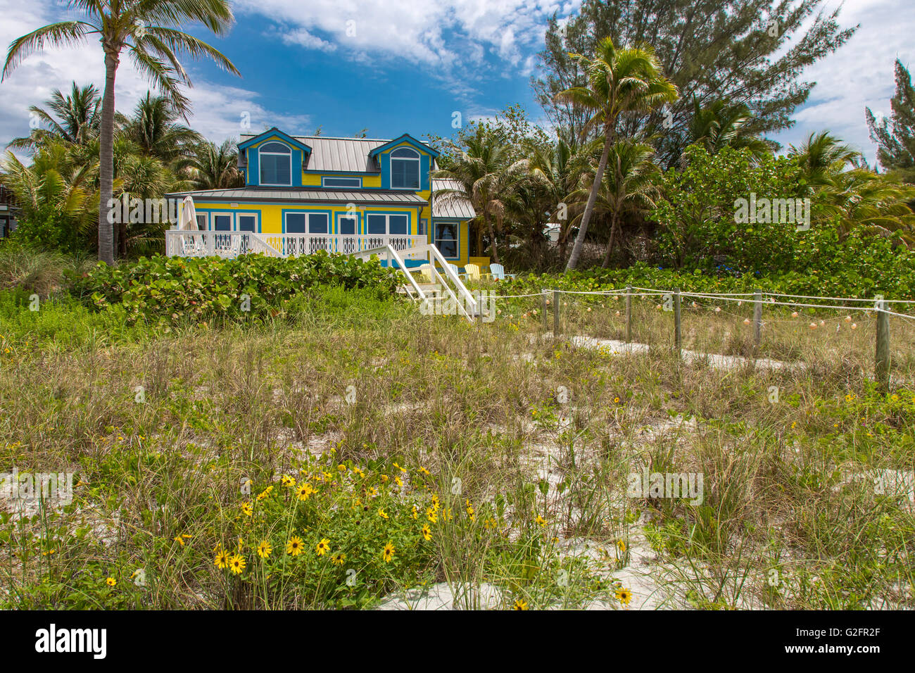 Vacation house on the beach on the Gulf of Mexico on Captiva Island Florida Stock Photo