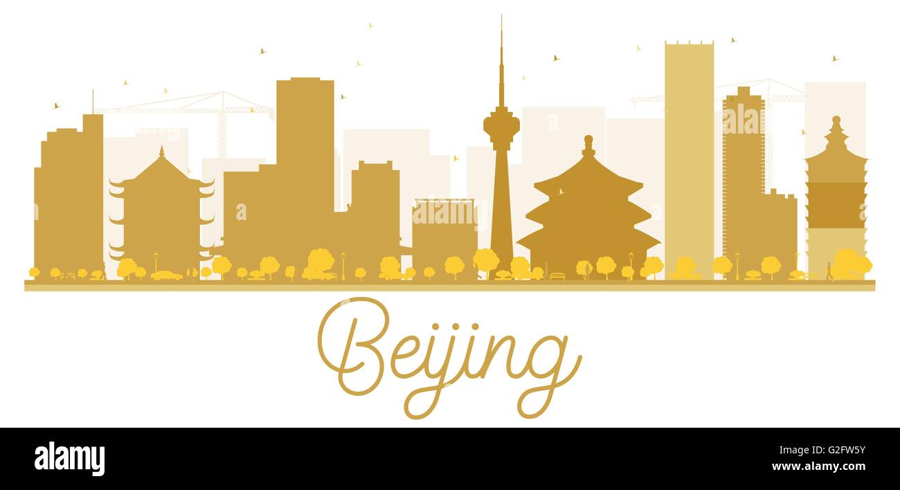 Beijing City skyline golden silhouette. Vector illustration. Simple flat concept for tourism presentation, banner, placard Stock Vector