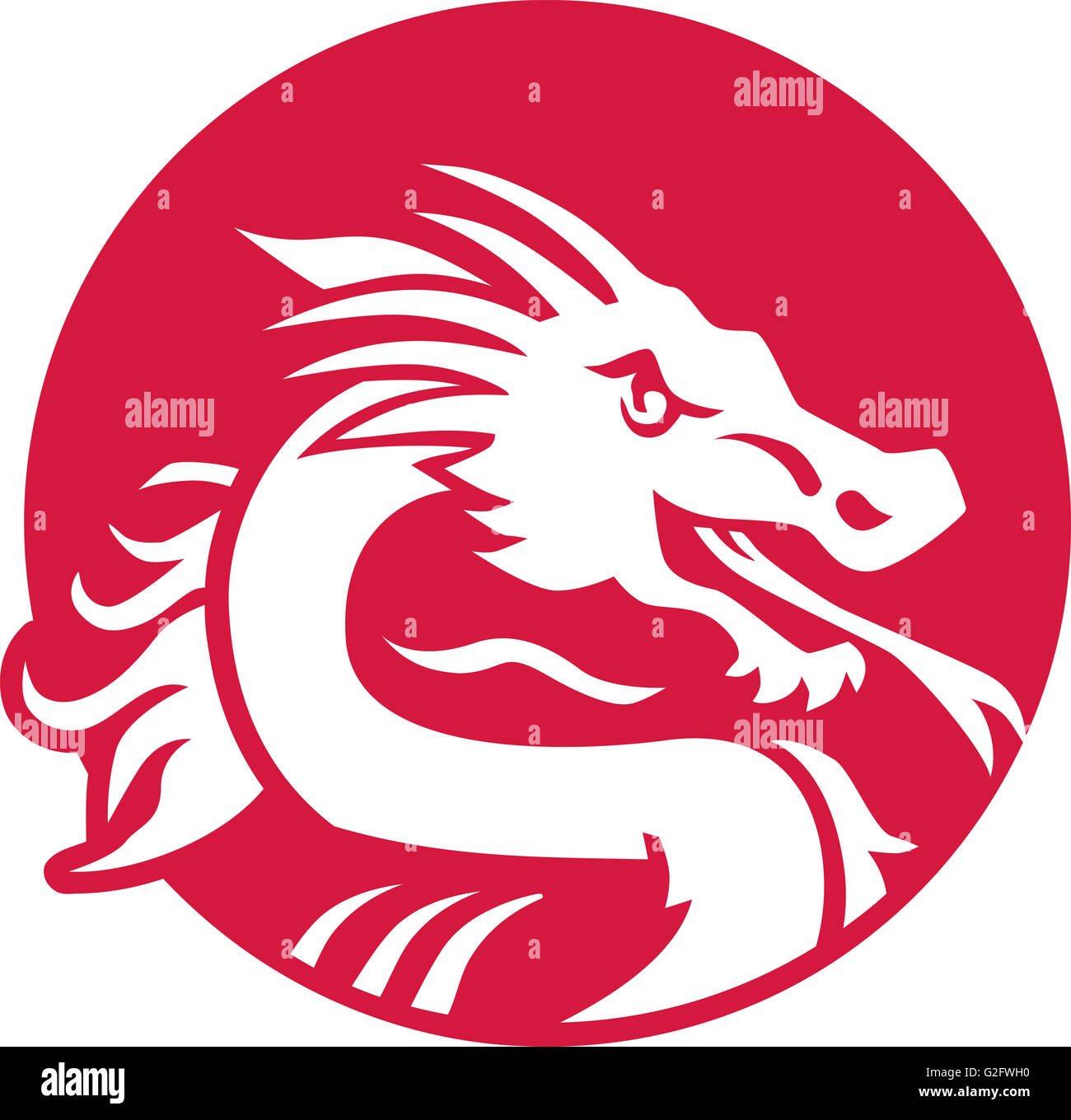 Japanese dragon in red circle Stock Photo