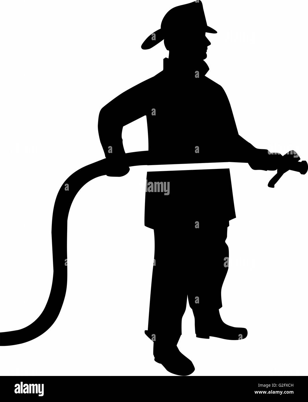 Firefighter Silhouette with Hose Stock Photo