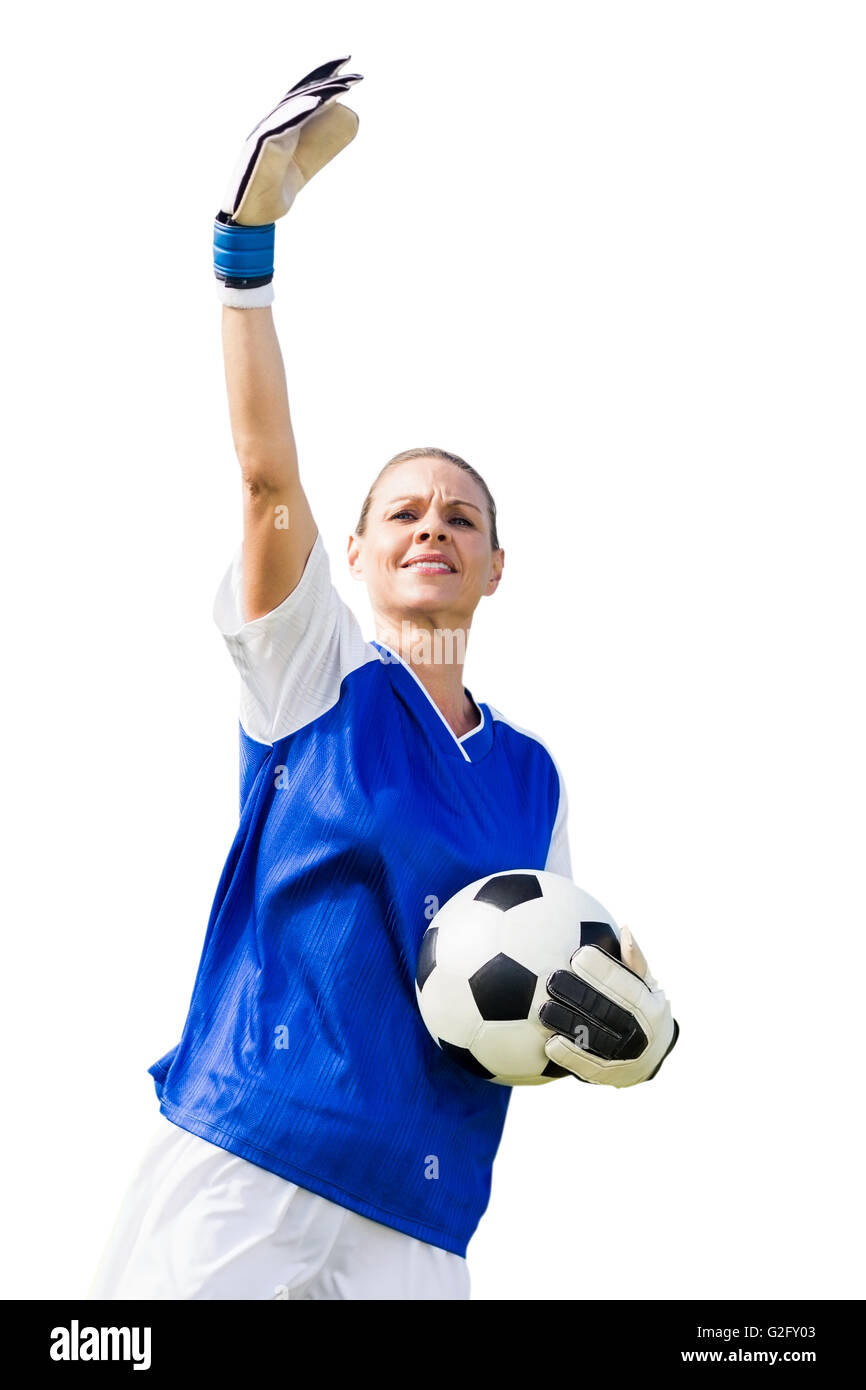 Woman goalkeeper raising an arm Stock Photo