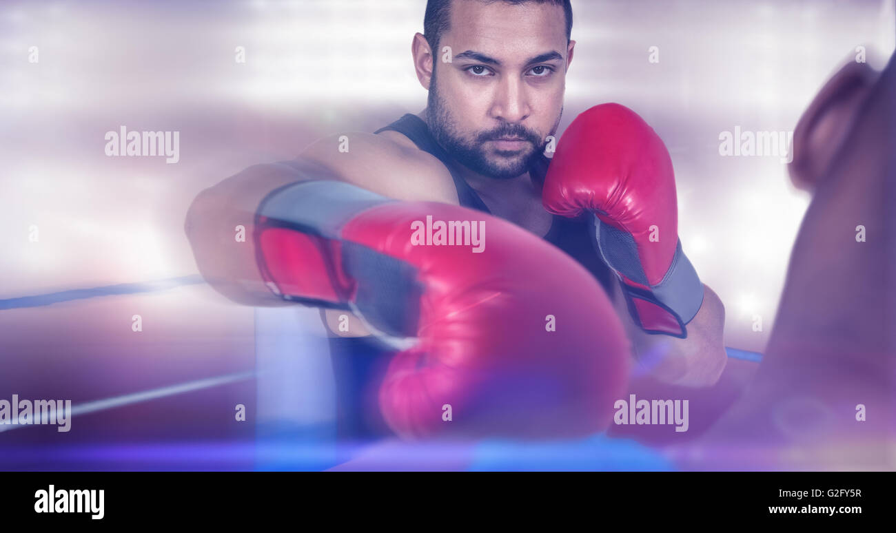Composite image of boxing coach with his fighter Stock Photo