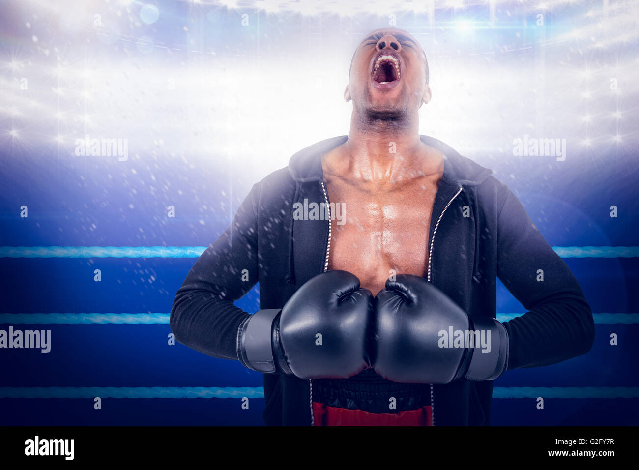 Composite image of boxer preparing for the tournament Stock Photo