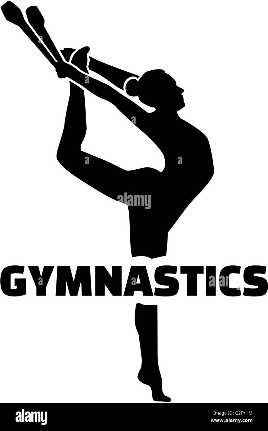 Gymnastics word with woman exercise with clubs Stock Photo Alamy