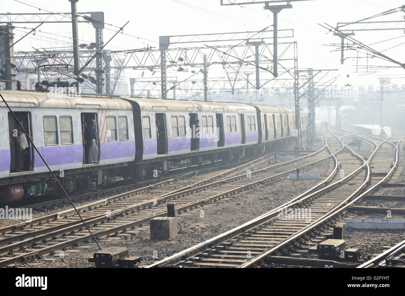 Electric Multiple Unit or EMU commuter trains, Howrah Station yard, Kolkata, West Bengal, India