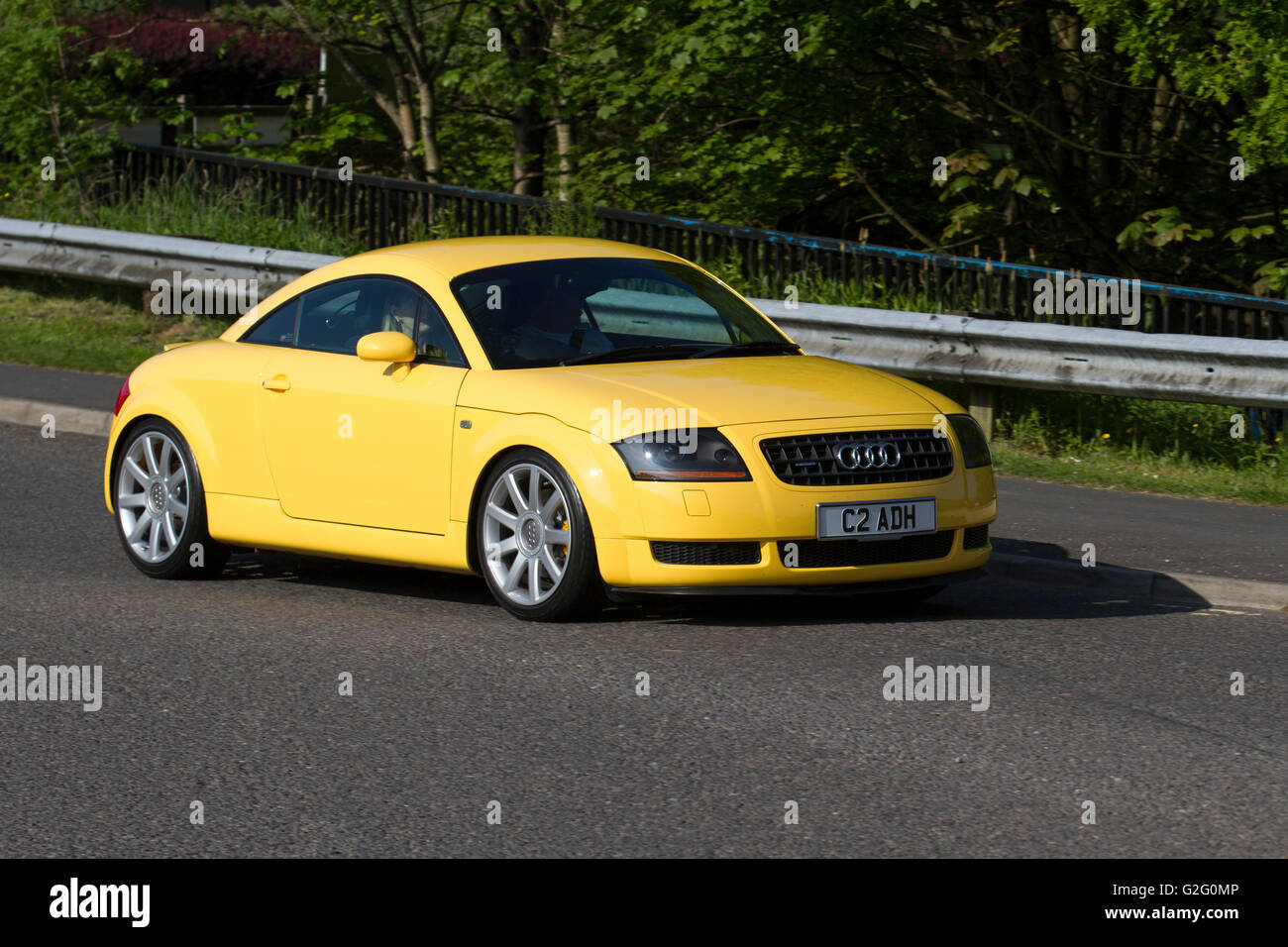 Yellow Audi TT V8 at the Pendle Power Fest, a classic, veteran and heritage motor show held at the Nelson & Colne College, Barrowford, Lancashire, UK Stock Photo