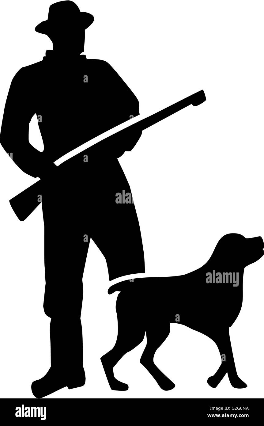 Hunter silhouette with dog Stock Photo