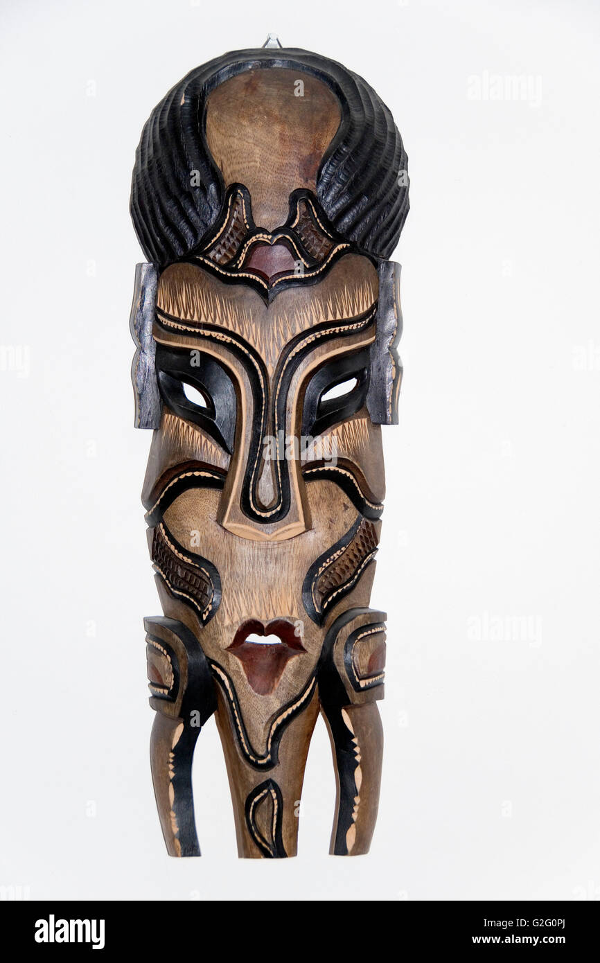 Wooden carved tribal face mask from Kwa-Zulu Natal, South Africa Stock Photo