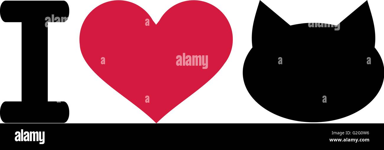 Two black cat head couple family icon red heart Vector Image