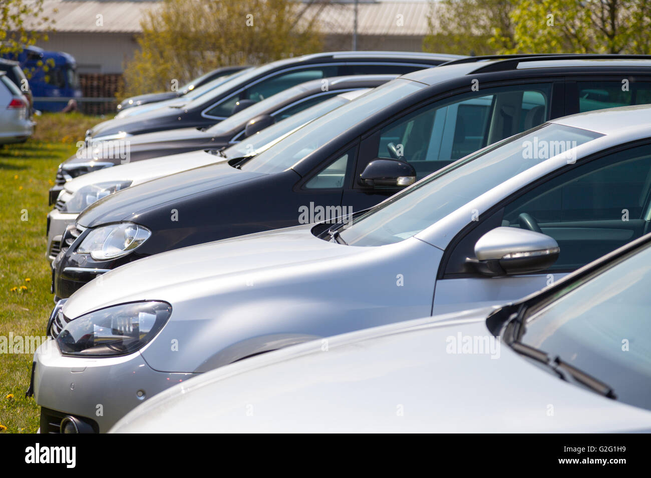 ALTENTREPTOW / GERMANY - MAY 1, 2016: Volkswagen cars stands on car dealer in altentreptow, germany at may 1, 2016. Stock Photo