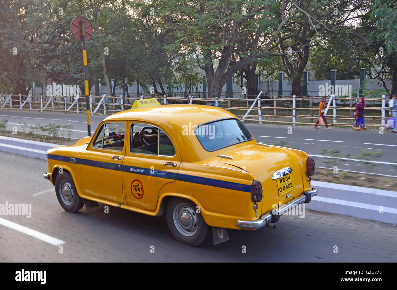 Ambassador Taxi car on the roads of Kolkata, West Bengal, India Stock Photo