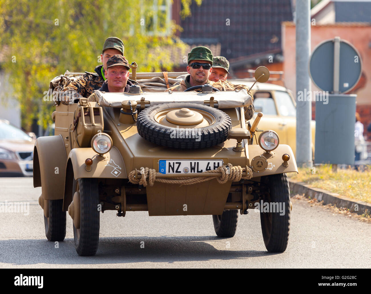 ALTENTREPTOW / GERMANY - MAY 1, 2016: german kubelwagen, vw typ 82 drives on an oldtimer show in altentreptow, germany at may 1, Stock Photo
