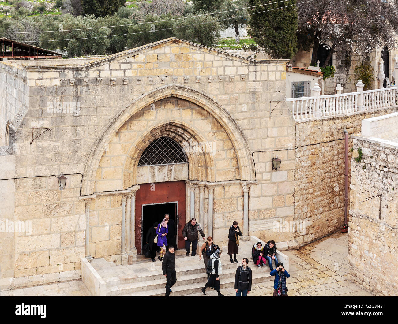 JERUSALEM, ISRAEL - FEBRUARY 16, 2013: Tourists entering tomb of the ...