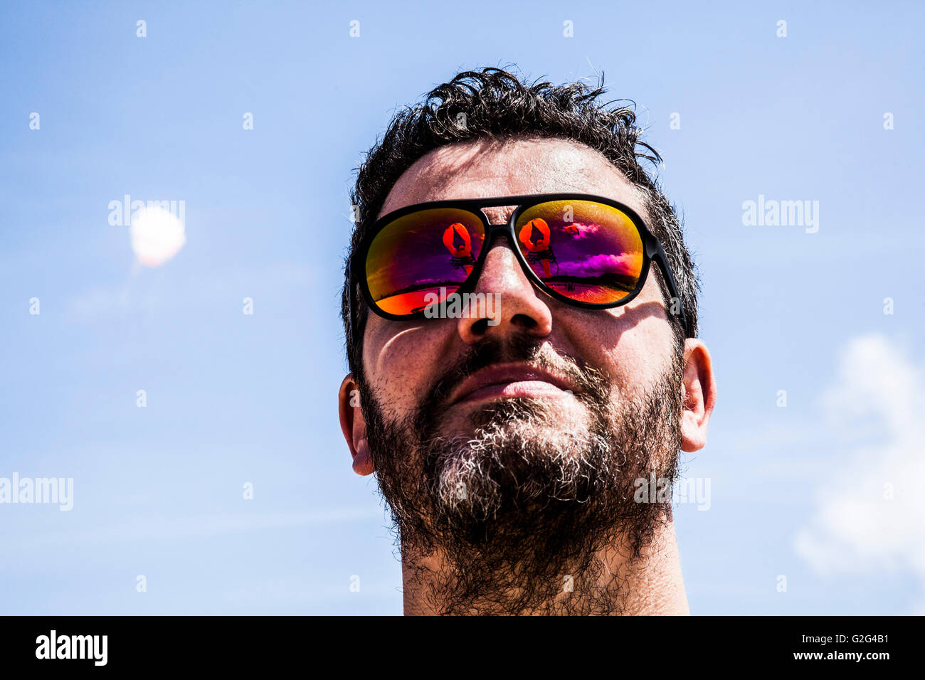 Bearded Man Wearing Polarized Sunglasses Stock Photo