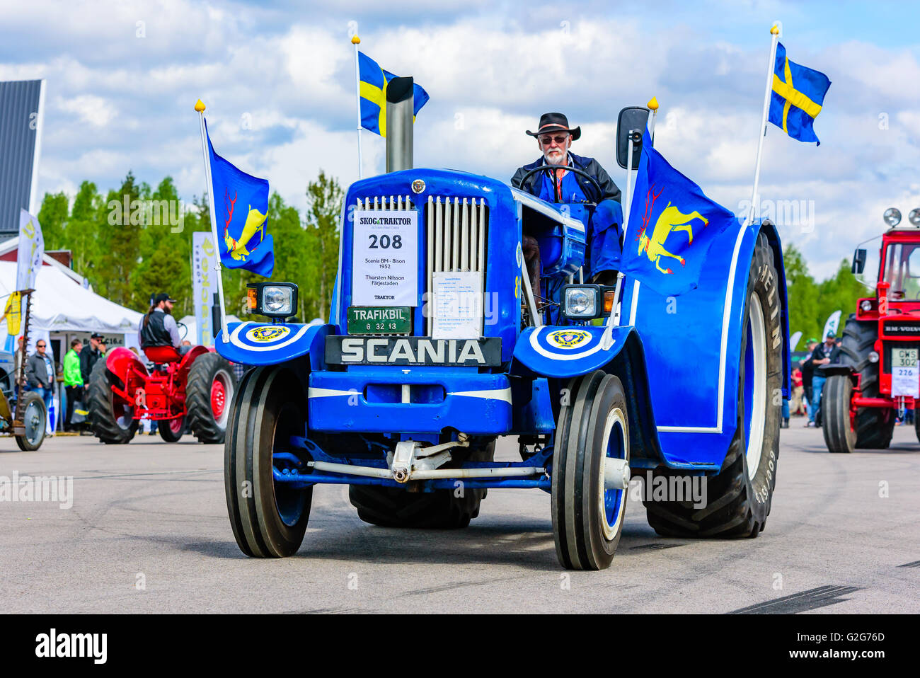 Emmaboda, Sweden - May 14, 2016: Forest and tractor (Skog och traktor) fair. Vintage classic tractors on parade. Here a blue 195 Stock Photo