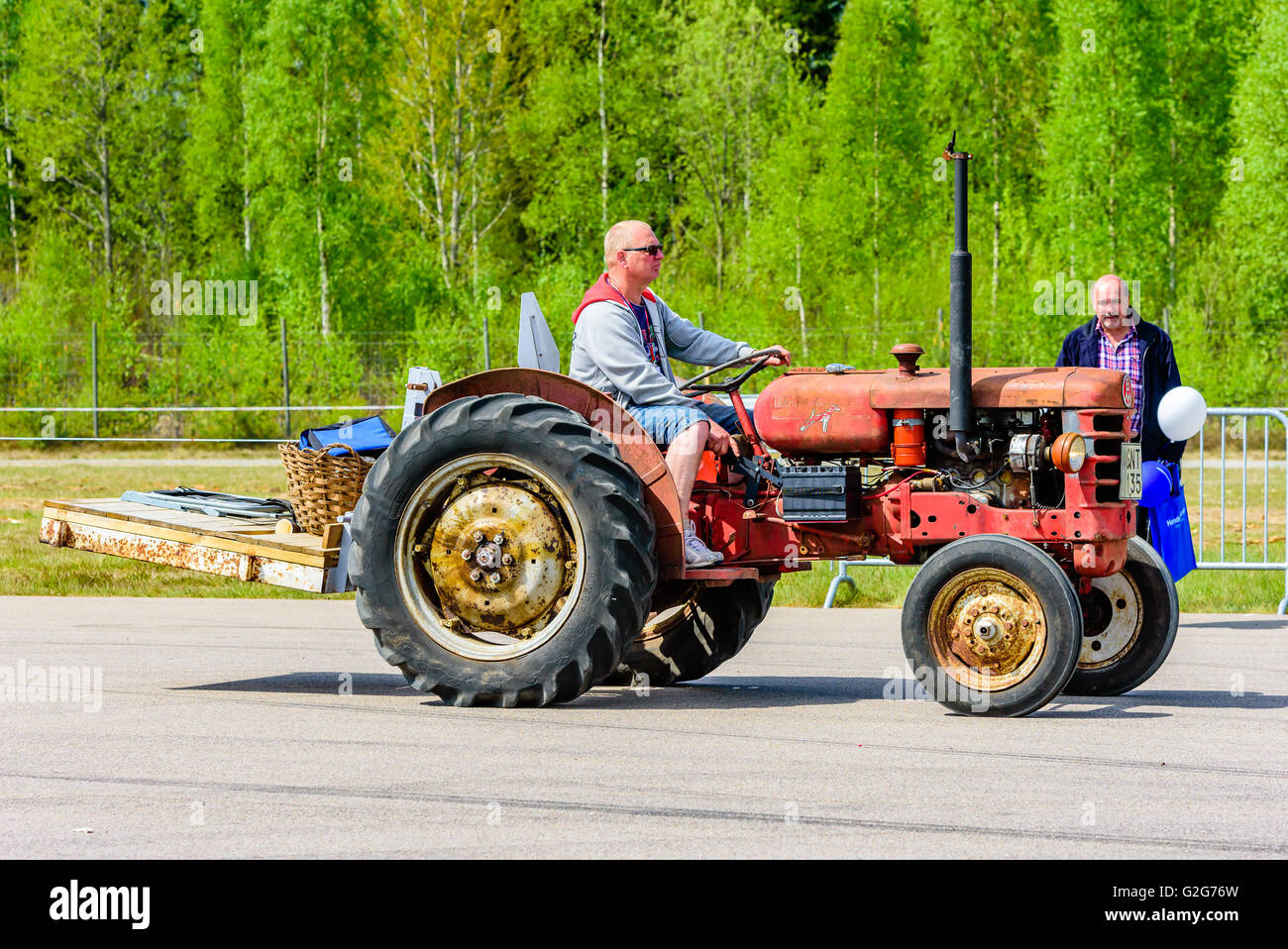 Emmaboda, Sweden - May 14, 2016: Forest and tractor (Skog och traktor) fair. Vintage classic tractors on parade. Here a red BM 4 Stock Photo