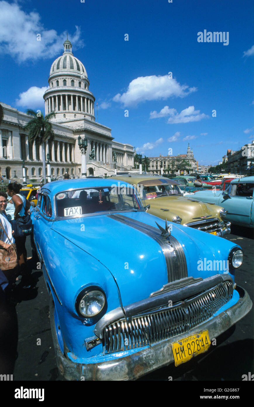 Up until The Revolution in 1960, Cuba was the largest importer of American Cars, mostly the huge, gas-guzzling, multi-ton pile o Stock Photo