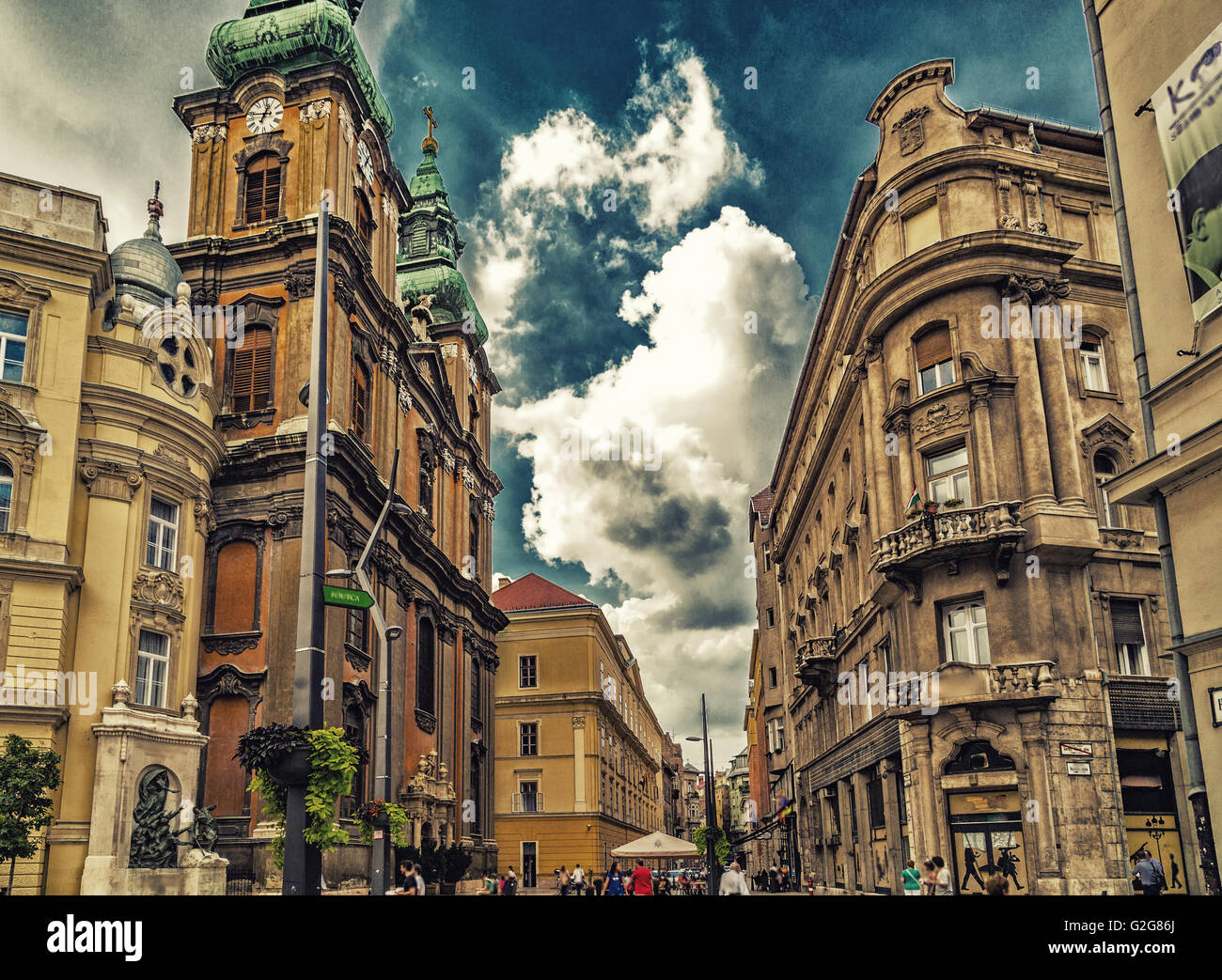 The variety of styles of palaces and buildings  in Budapest, Hungary in Europe Stock Photo