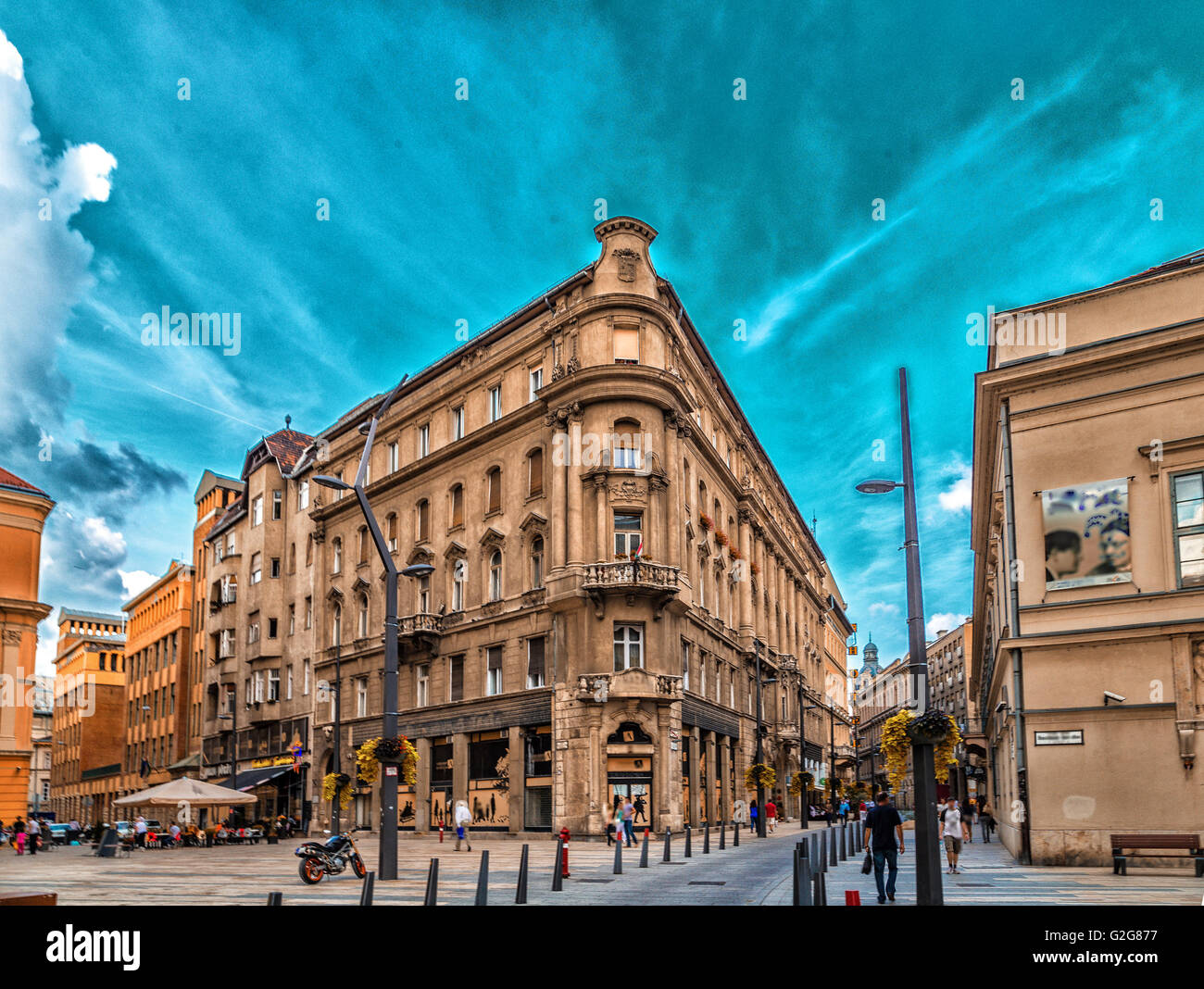 The variety of styles of palaces and buildings  in Budapest, Hungary in Europe Stock Photo