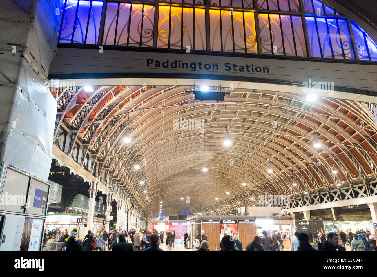 entrance to Paddington Railway train station in west London,England