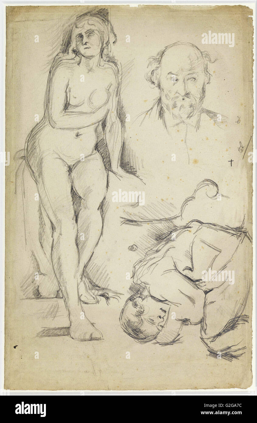 Paul Cézanne - Studies of Three Figures, Including a Self-portrait  - Museum Boijmans Van Beuningen - Rotterdam Stock Photo