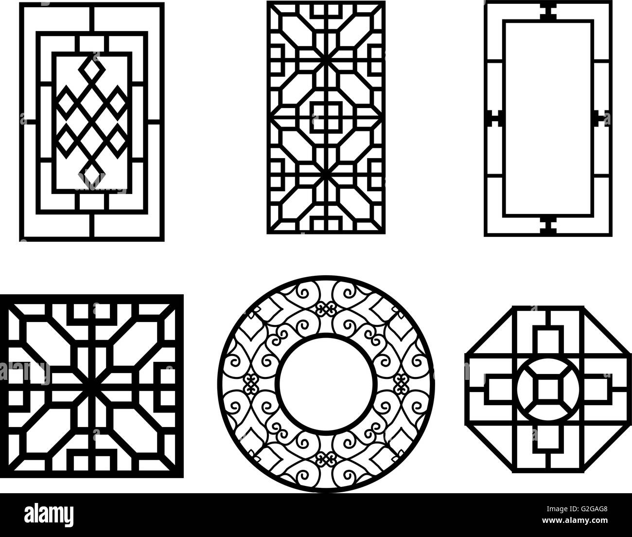 Traditional korean door and window ornament, chinese wall design, japan  frames vector set. Traditional chinese decoration illustration Stock Vector  Image & Art - Alamy