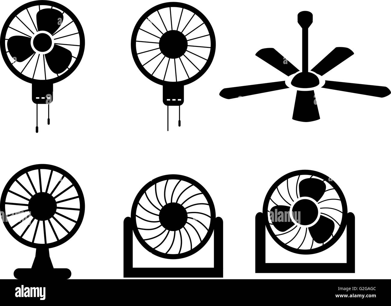 Set of fan icons in silhouette style, vector object Stock Vector