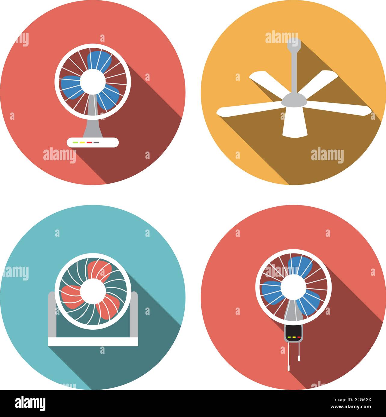 Set of fan icons in flat style, vector object, vector Stock Vector