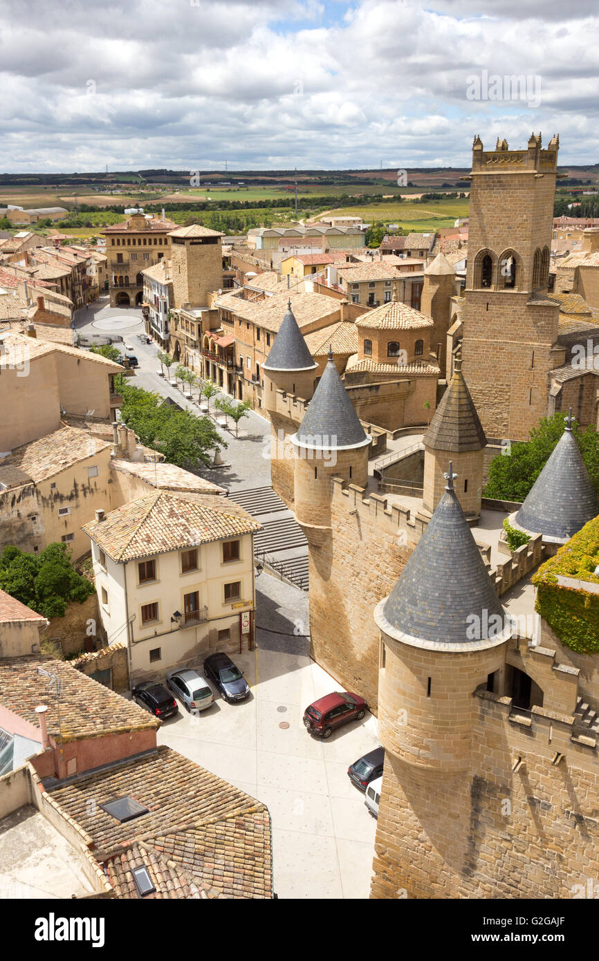 View over the medieval village of Olite in Navarra, Spain Stock Photo