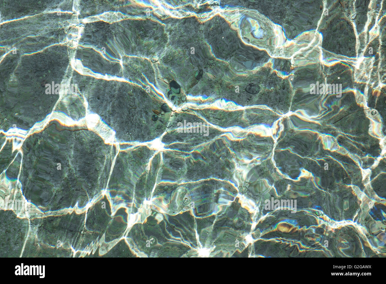 Water ripples in a pond and light reflections Stock Photo