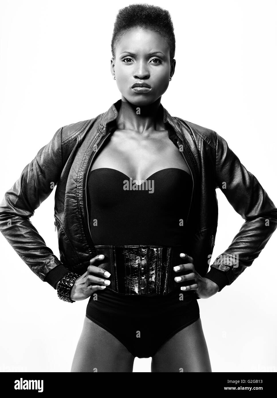 Woman in black outfit Clearance