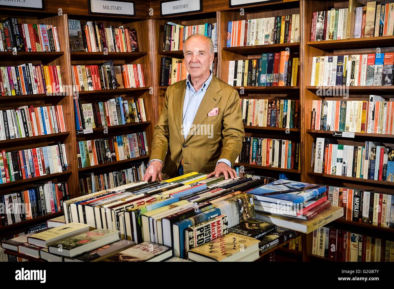 Robert Hiscox in his White Horse Bookshop in Marlborough, Wiltshire, as the city grandee has launched a blistering attack on David Cameron's campaign to remain in the EU, dubbing it corrupt and accusing the Treasury of disseminating illegal propaganda. Stock Photo
