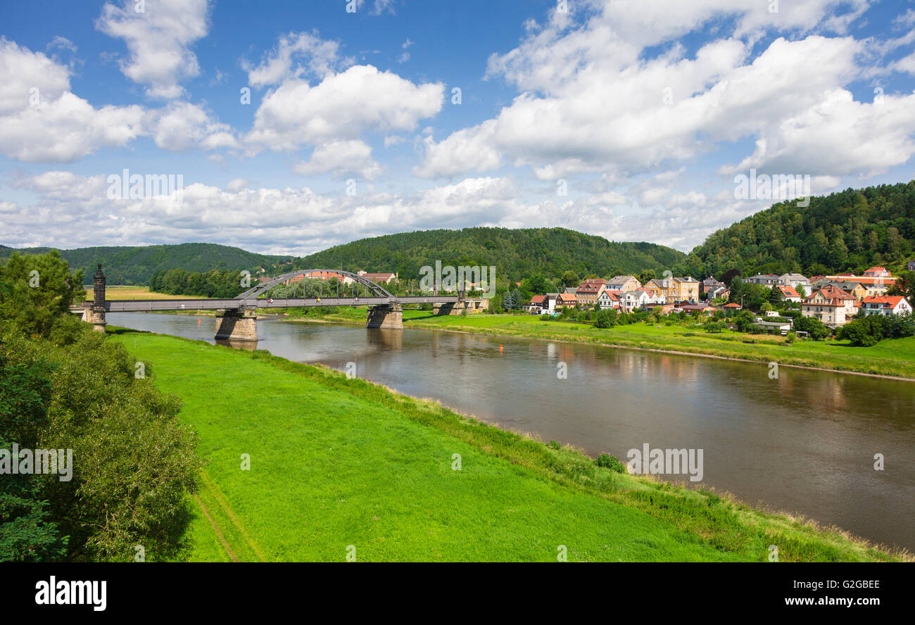 Carolabruecke bridge over the River Elbe, Bad Schandau, Saxon Switzerland region, Saxony, Germany Stock Photo