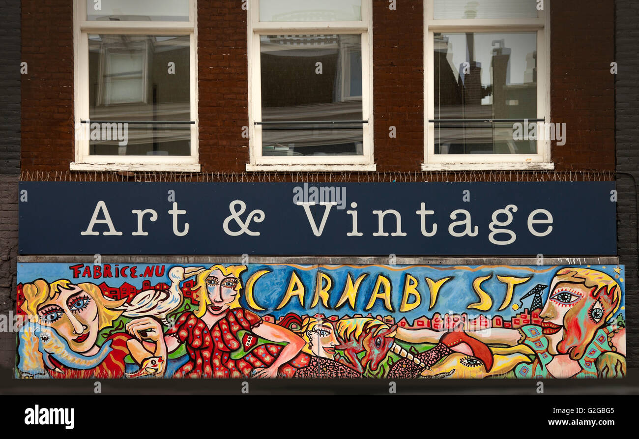 Art & Vintage shop sign, Amsterdam, Carnaby Street Stock Photo