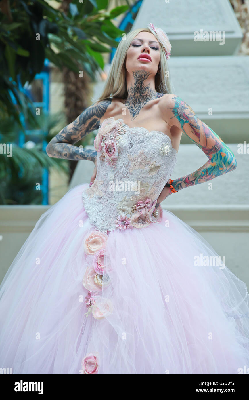 Becky Holt Showcasing Tattoos And Wedding Dress By Philippa Lusty