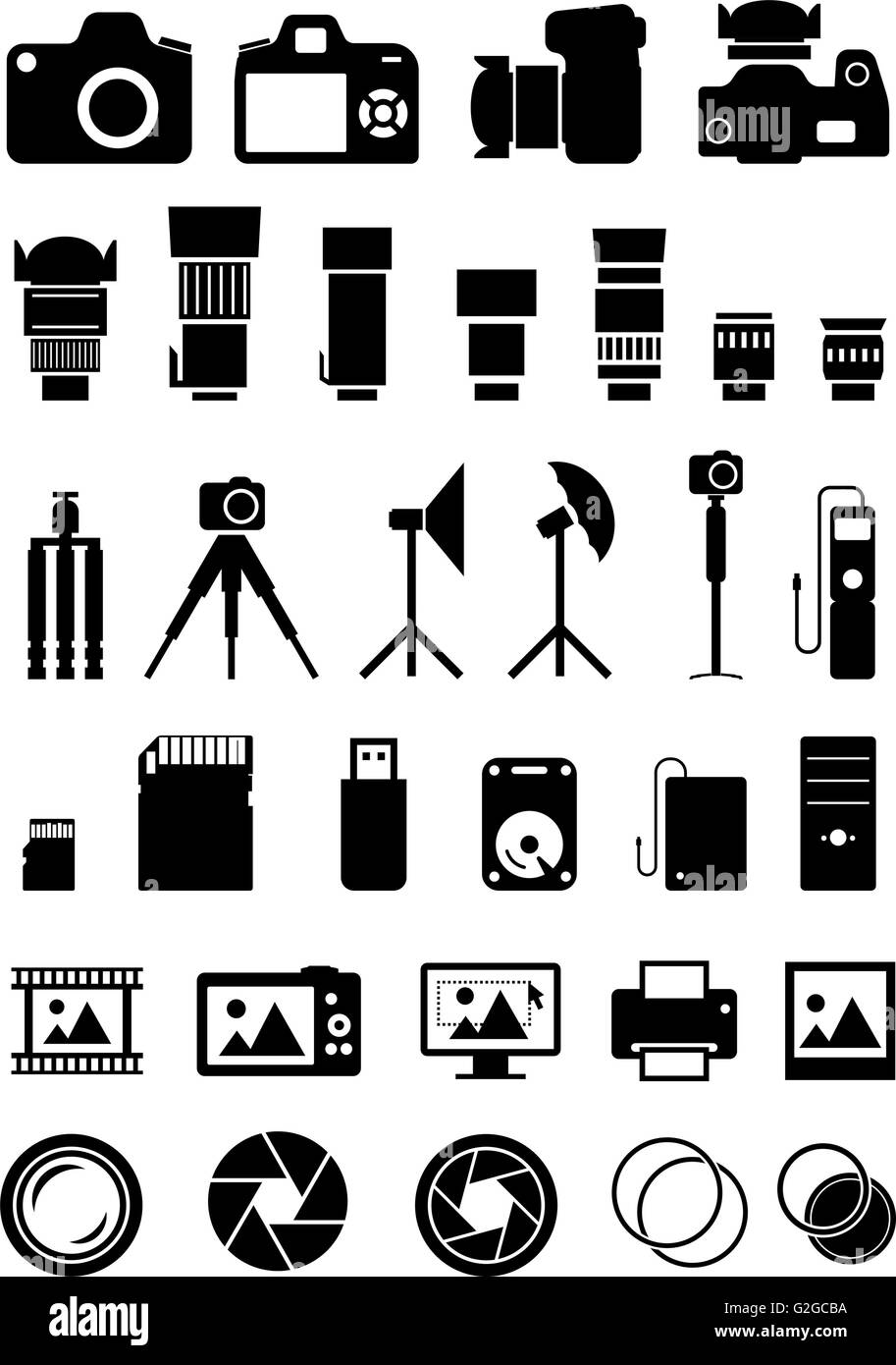 Camera Accessories Icons Stock Vector