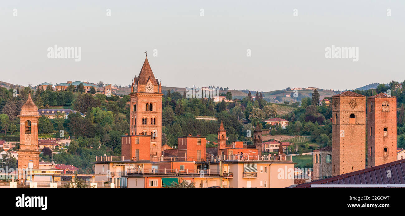 Alba cathedral and centre, Langhe hills Stock Photo